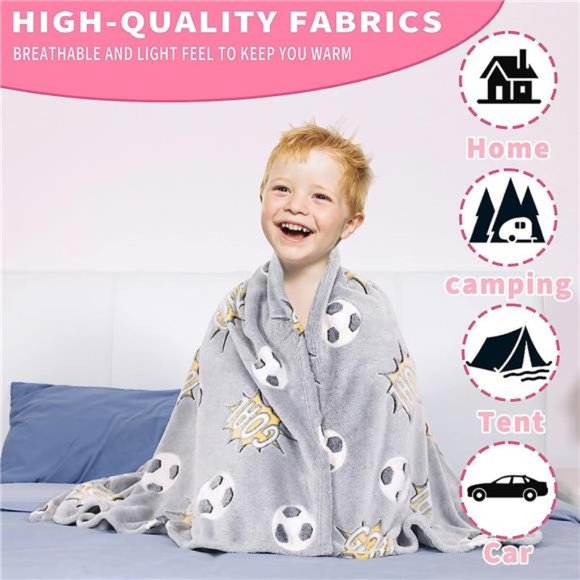 Glow in The Dark Blanket Soccer for Kids Boys Girls Fun Soft Plush Flannel Furry - Picture 7 of 7